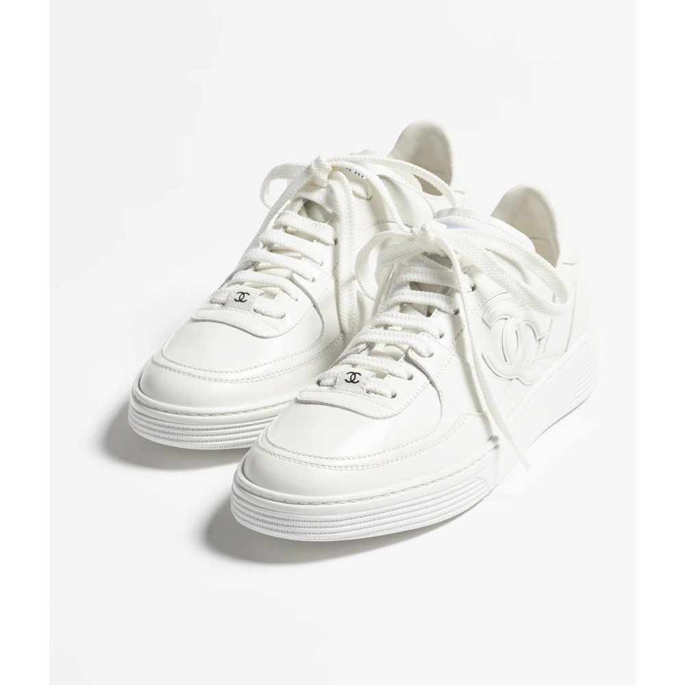 Chanel 25B White Calfskin Leather CC Logo Tie Flat Runner Trainer Sneaker 42 - Picture 4 of 16